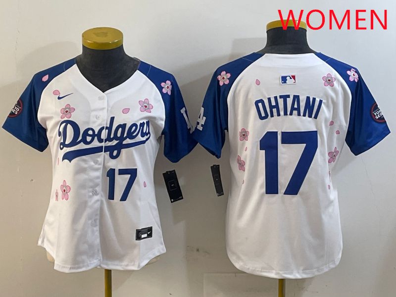 Women Los Angeles Dodgers 17 Ohtani White Blue Sakura Edition 2025 Nike MLB Jersey style 8